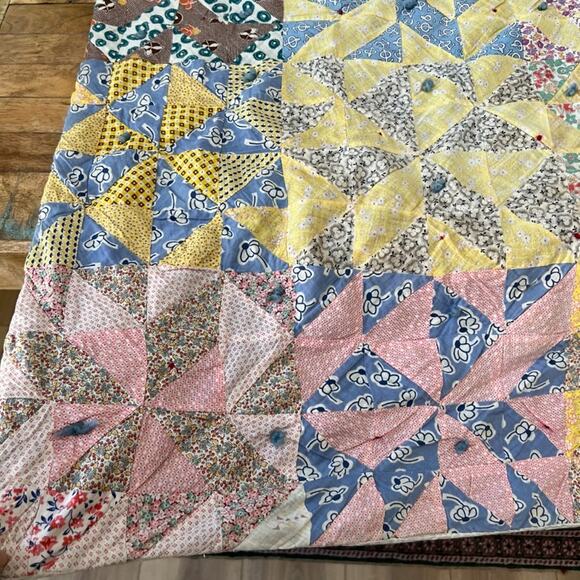 Handmade Nap Quilt Bed Cover Diamond Floral Patchwork Reversible 57" x 72" - Picture 9 of 16